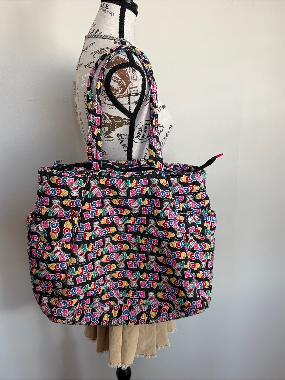 betty boop large graphic tote bag | large soft zip shoulder bag